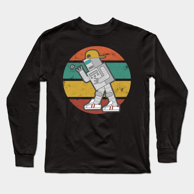 Retro Robot Dancing Long Sleeve T-Shirt by Dragonbudgie